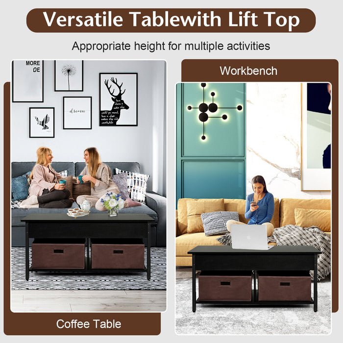 Lift Top Coffee Table Central Table with Drawers and Hidden Compartment for Living Room-Black