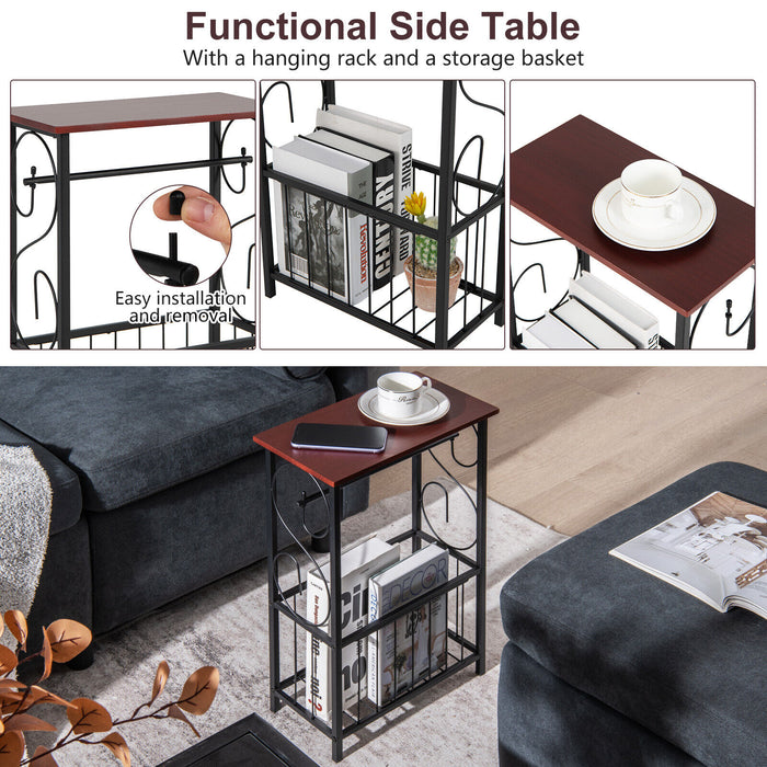 Side Sofa Narrow Table with Removable Paper Holder for Living Room-Brown