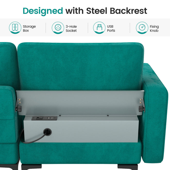 Modular 1/2/3/4-Seat L-Shaped Sectional Sofa Couch with Socket USB Port-3-Seat with USB port