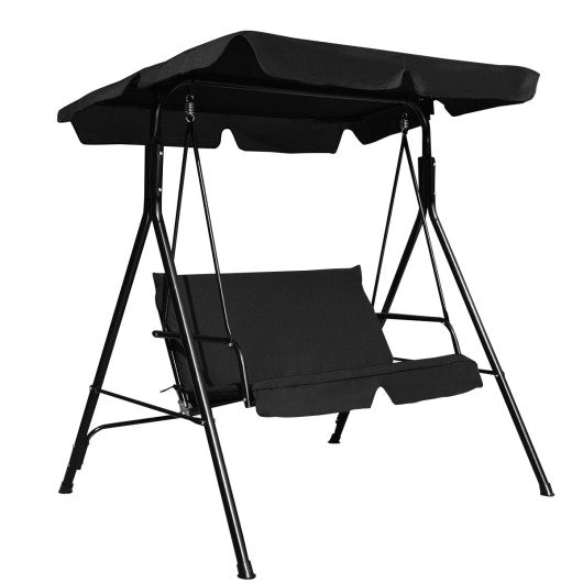 Loveseat Cushioned Patio Steel Frame Swing Glider -Black