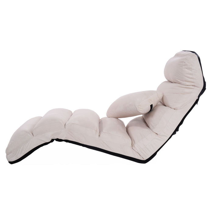 Folding Lazy Sofa Chair Stylish Sofa Couch Beds Lounge Chair W/Pillow-Beige