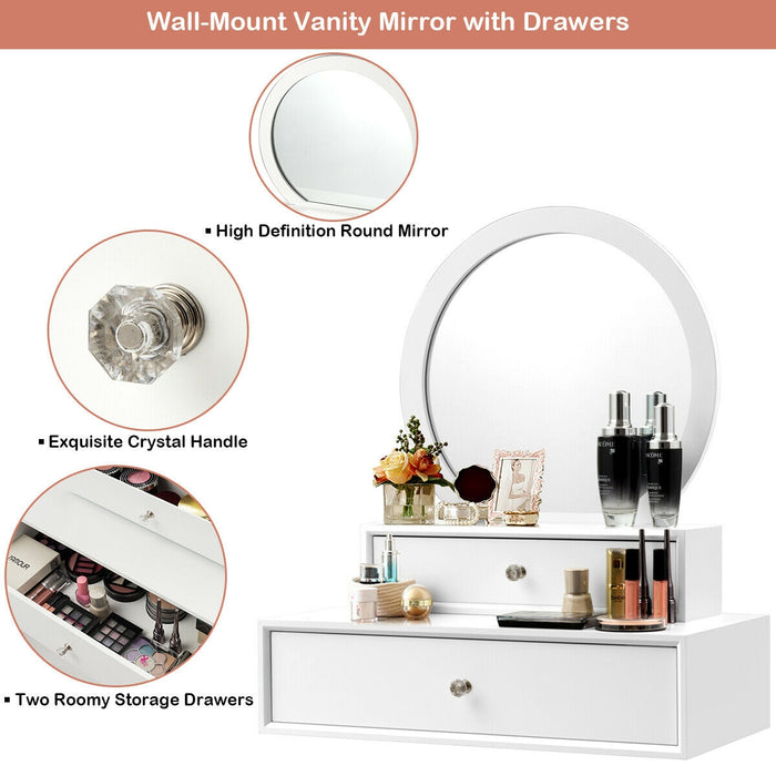 Makeup Dressing Wall Mounted Vanity Mirror with 2 Drawers