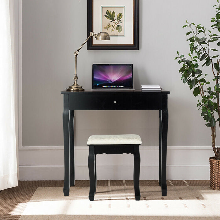 3 Drawers Lighted Mirror Vanity Dressing Table Stool Set-Black