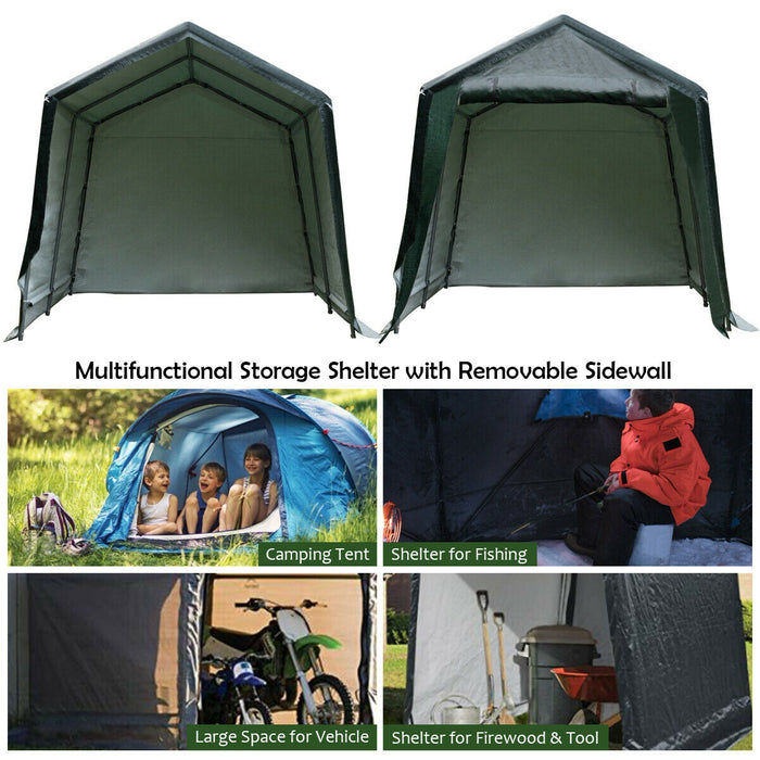 Outdoor Carport Shed with Sidewalls and Waterproof Ripstop Cover-8 x 14 ft