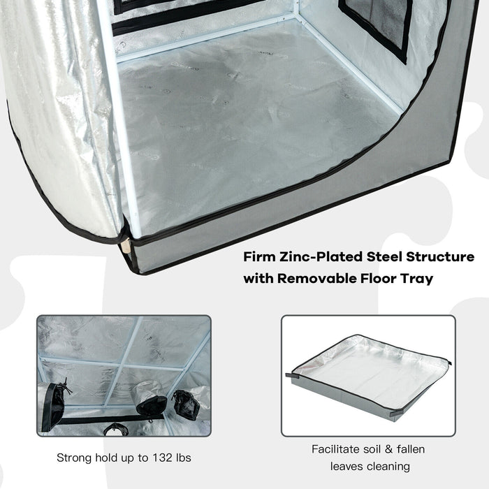 32 x 32 x 63 Inch Mylar Hydroponic Grow Tent with Observation Window and Floor Tray-Gray