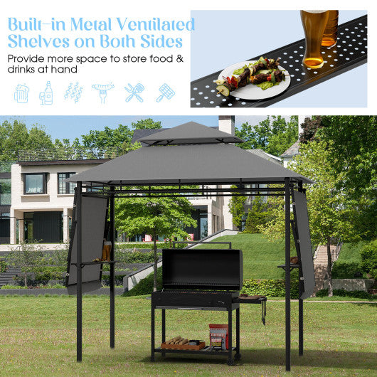 13.5 x 4 Feet Patio BBQ Grill Gazebo Canopy with Dual Side Awnings-Gray