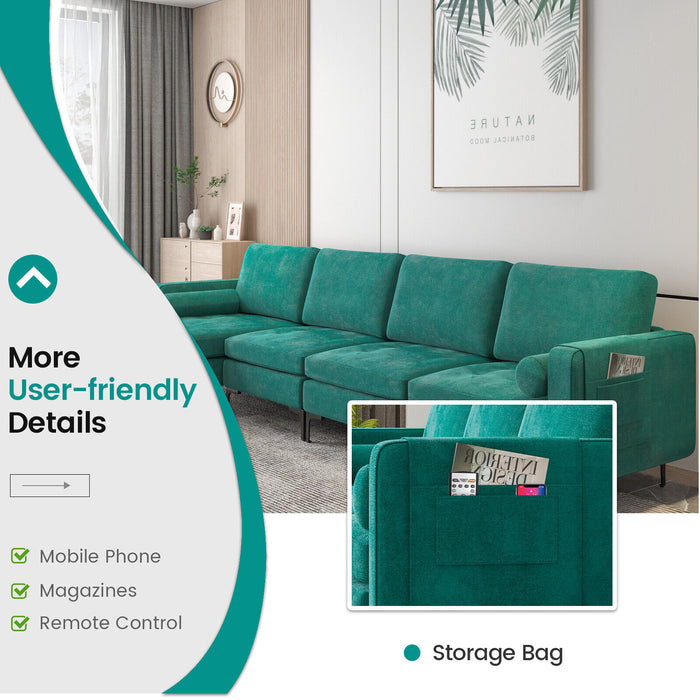 Modular 1/2/3/4-Seat L-Shaped Sectional Sofa Couch with Socket USB Port-4-Seat L-shaped with 2 USB Ports