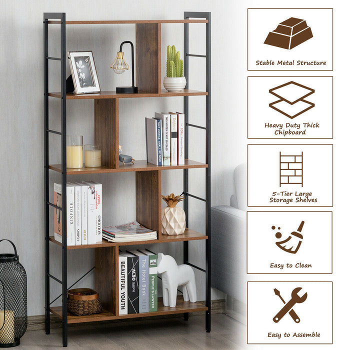 4-Tier Industrial Freestanding Bookshelf with Metal Frame