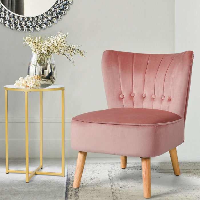 Armless Accent Chair Tufted Velvet Leisure Chair-Pink