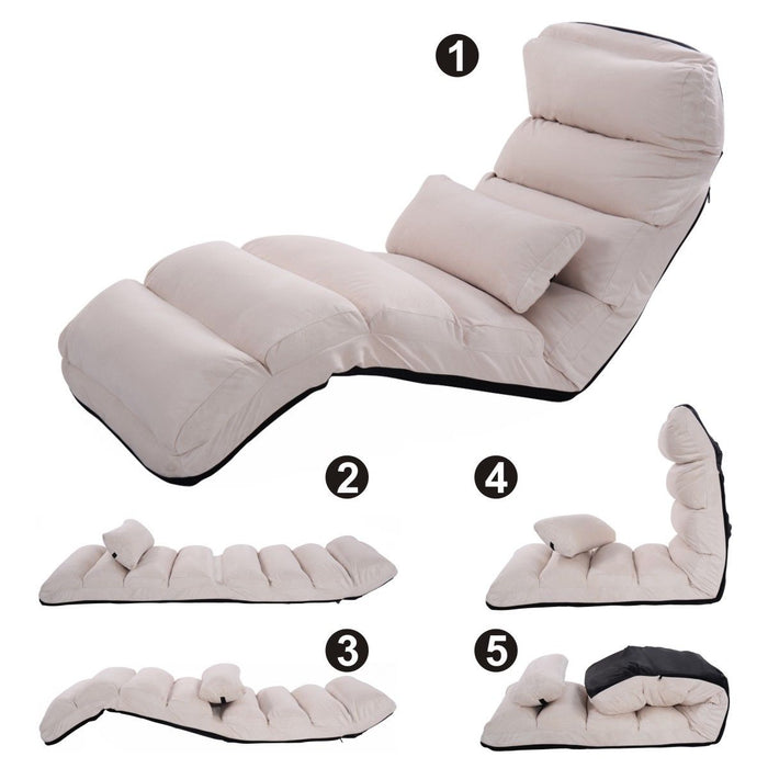 Folding Lazy Sofa Chair Stylish Sofa Couch Beds Lounge Chair W/Pillow-Beige