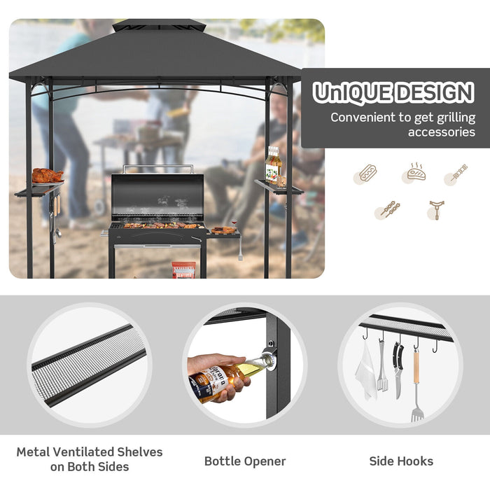 8 x 5 Feet Outdoor Barbecue Grill Gazebo Canopy Tent BBQ Shelter-Dark Gray