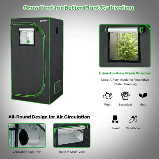 32 x 32 x 63 Inch Mylar Hydroponic Grow Tent with Observation Window and Floor Tray-Black