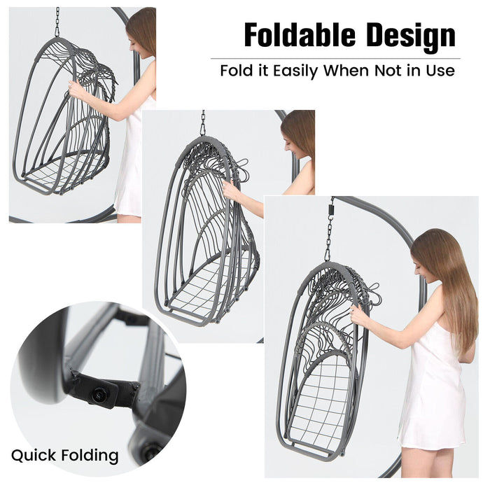 Hanging Folding Egg Chair with Stand Soft Cushion Pillow Swing Hammock-Gray