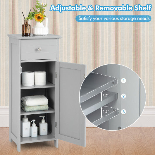 Wooden Bathroom Floor Storage Cabinet with Drawer and Shelf-Gray