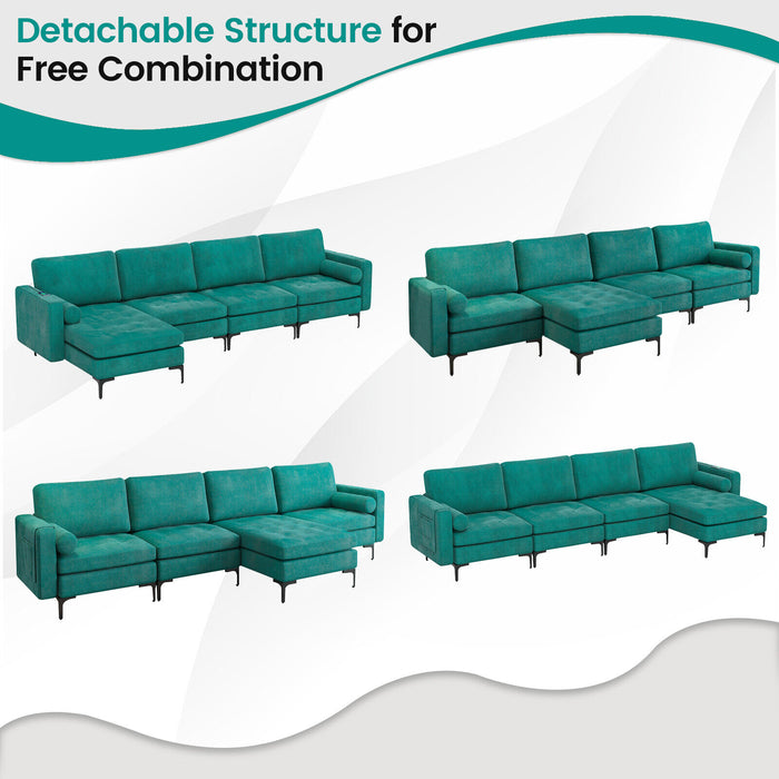 Modular 1/2/3/4-Seat L-Shaped Sectional Sofa Couch with Socket USB Port-4-Seat L-shaped with 2 USB Ports