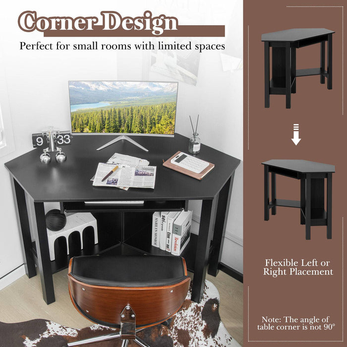 Wooden Study Computer Corner Desk with Drawer-Black