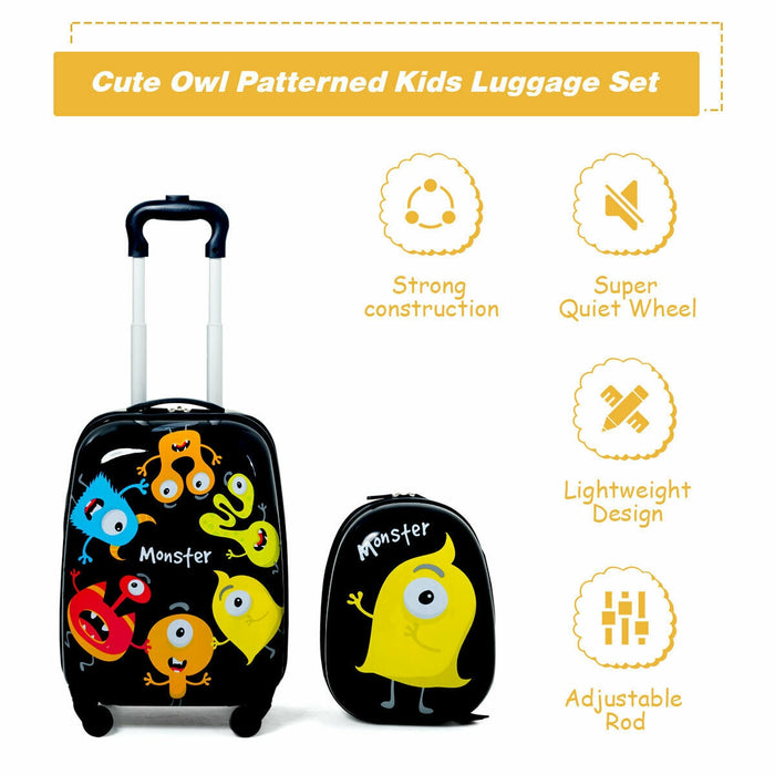 2 Pieces Kids Luggage Set 12 Inch Backpack and 16 Inch Rolling Suitcase