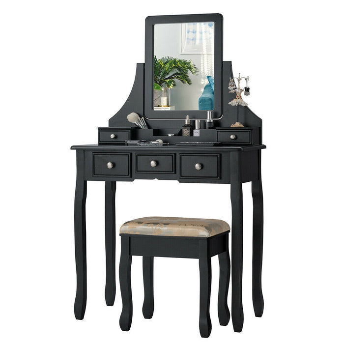 5 Drawers Removable Box Makeup Dressing Vanity Set-Black