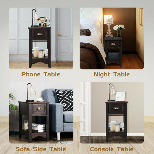 Contemporary Chair Side End Table Compact Table with Drawer Nightstand-Brown