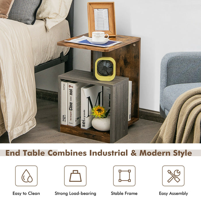 3-Tier End Table with Open Storage Shelf for Living Room Bedroom-Brown