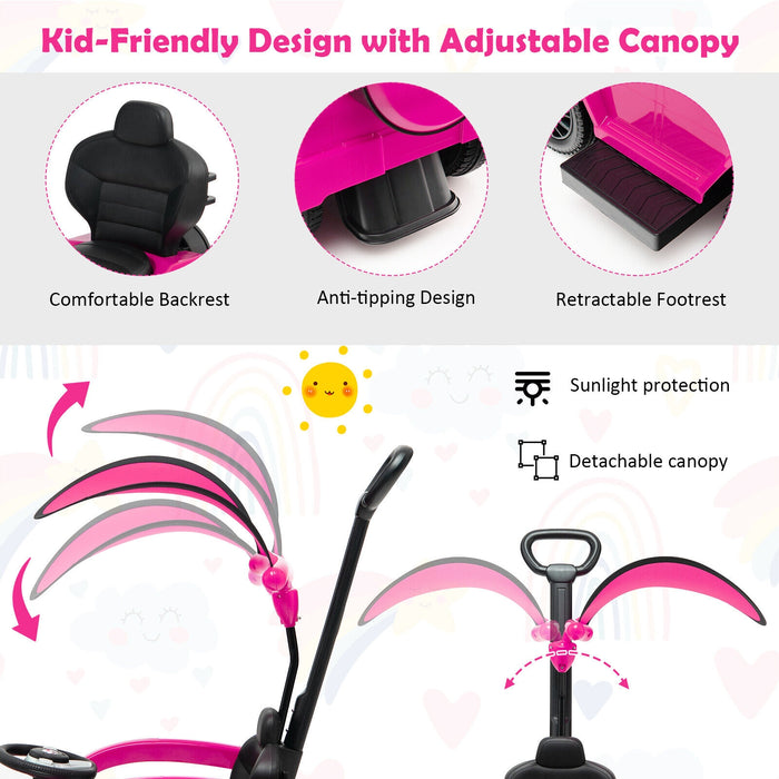 3-In-1 Ride on Push Car Mercedes Benz G350 Stroller Sliding Car with Canopy-Pink