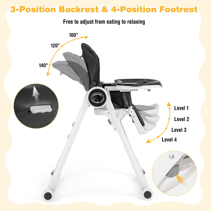 Baby High Chair Foldable Feeding Chair with 4 Lockable Wheels-Black