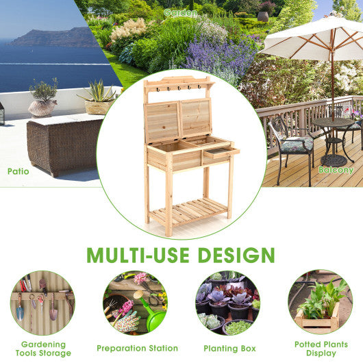 Outdoor Garden Potting Bench Table with Metal Top Open Shelf