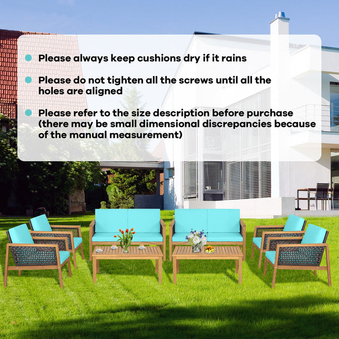 4 Pieces Patio Rattan Furniture Set with Removable Cushions-Turquoise