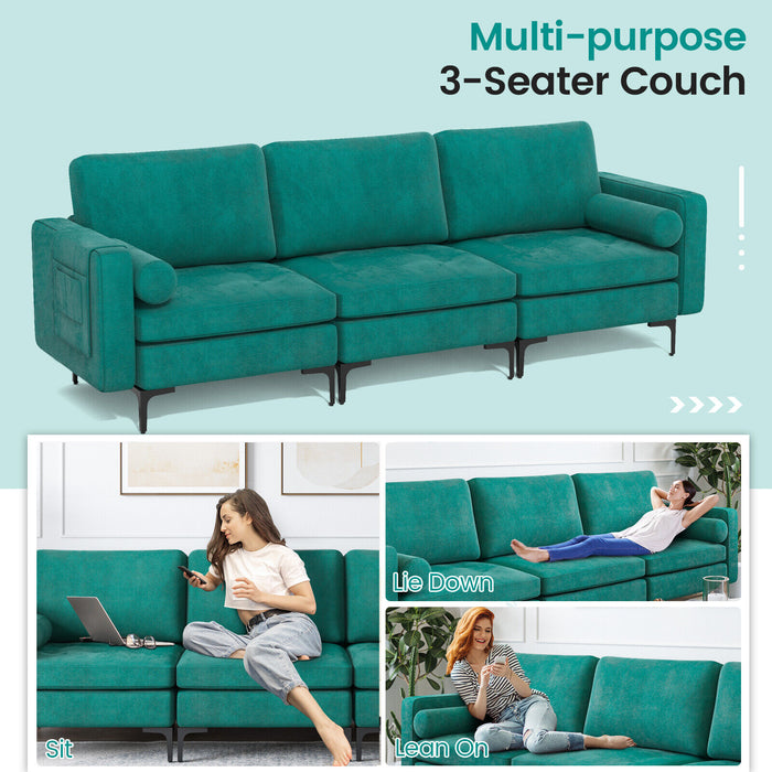 3-Seat Sofa Sectional with Side Storage Pocket and Metal Leg-3-Seat