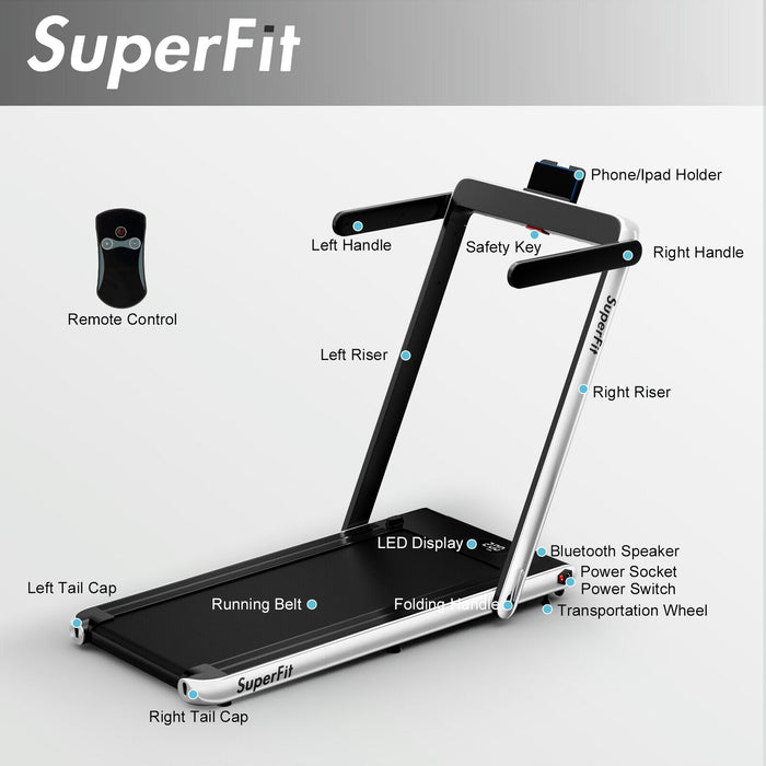 2.25HP 2 in 1 Folding Treadmill with APP Speaker Remote Control-Silver