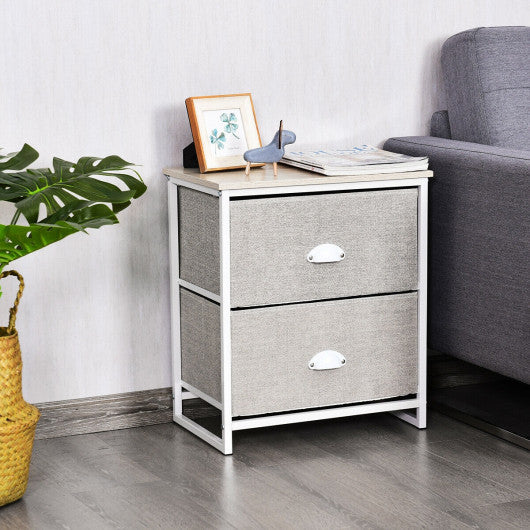 Metal Frame Nightstand Side Table Storage with 2 Drawers-Gray