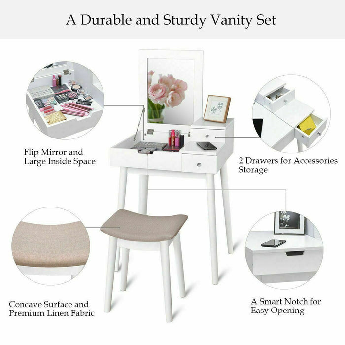 Vanity Dressing Table Set Flip Mirror Desk Furniture Stool