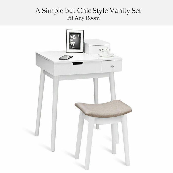 Vanity Dressing Table Set Flip Mirror Desk Furniture Stool