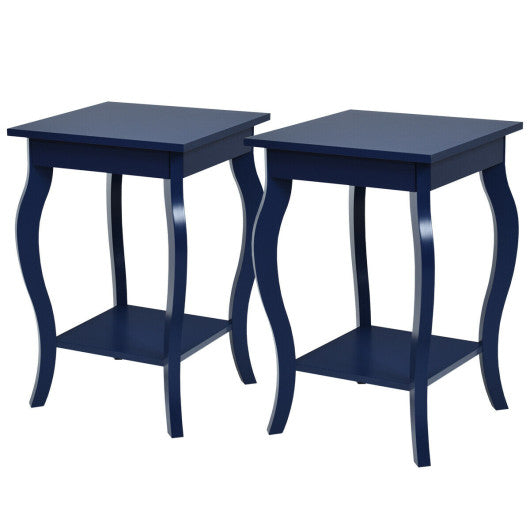 Set of 2 Side Table Sofa Table Night Stand with Shelf-Blue