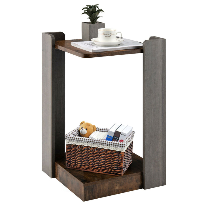 2-Tier Square End Table with Open Storage Shelf for Small Space-Coffee