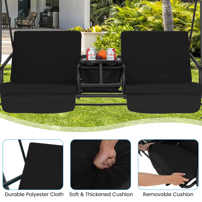 Porch Swing Chair with Adjustable Canopy-Black