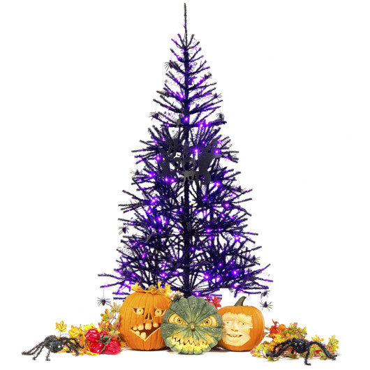 6 Feet Pre-Lit Hinged Halloween Tree with 250 Purple LED Lights and 25 Ornaments