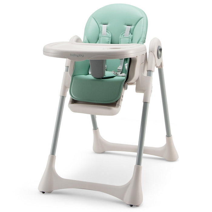 Baby Folding High Chair Dining Chair with Adjustable Height and Footrest-Green