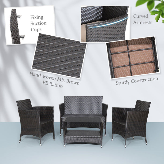 4 Pieces Patio Conversation Set with Soft Cushions and Tempered Glass Tabletop