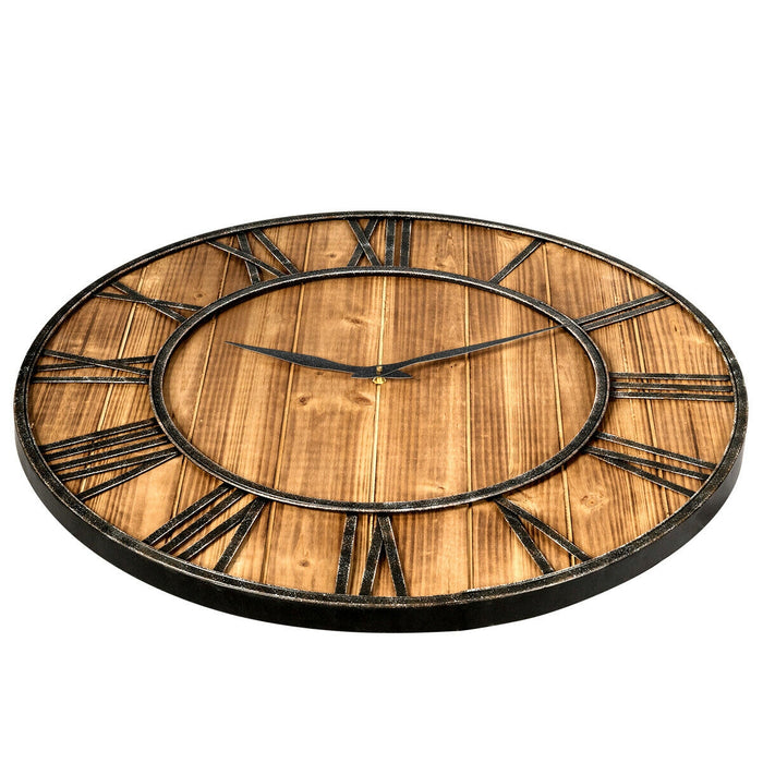 30 Inch Round Wall Clock Decorative Wooden Silent Clock with Battery