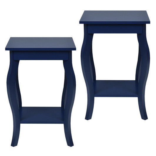 Set of 2 Side Table Sofa Table Night Stand with Shelf-Blue