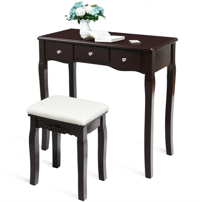 10 Dimmable Light Bulbs Vanity Dressing Table with 2 Dividers and Cushioned Stool-Coffee