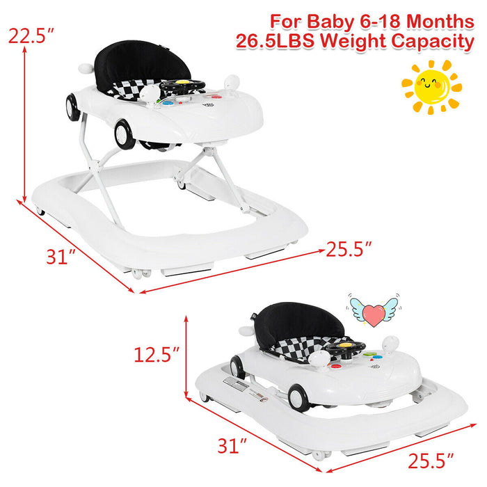 2-in-1 Foldable Baby Walker with Music Player and Lights-White