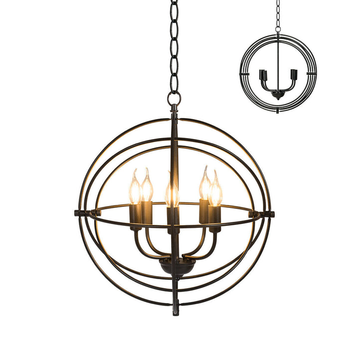 20 Inch 5 Lights Metal Chandelier with Pivoting Interlocking Rings