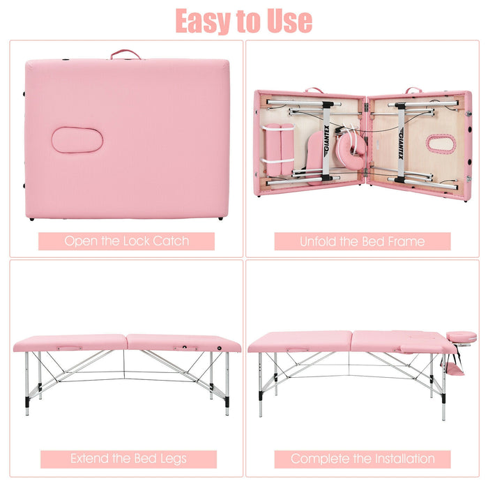 84 Inch L Portable Adjustable Massage Bed with Carry Case for Facial Salon Spa -Pink