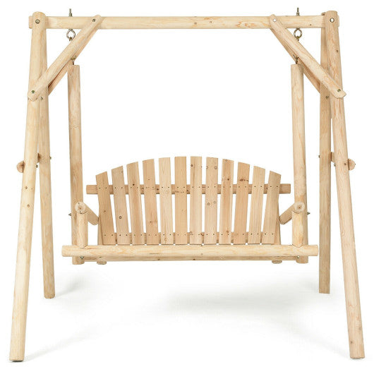 Outdoor Wooden Porch Bench Swing Chair with Rustic Curved Back