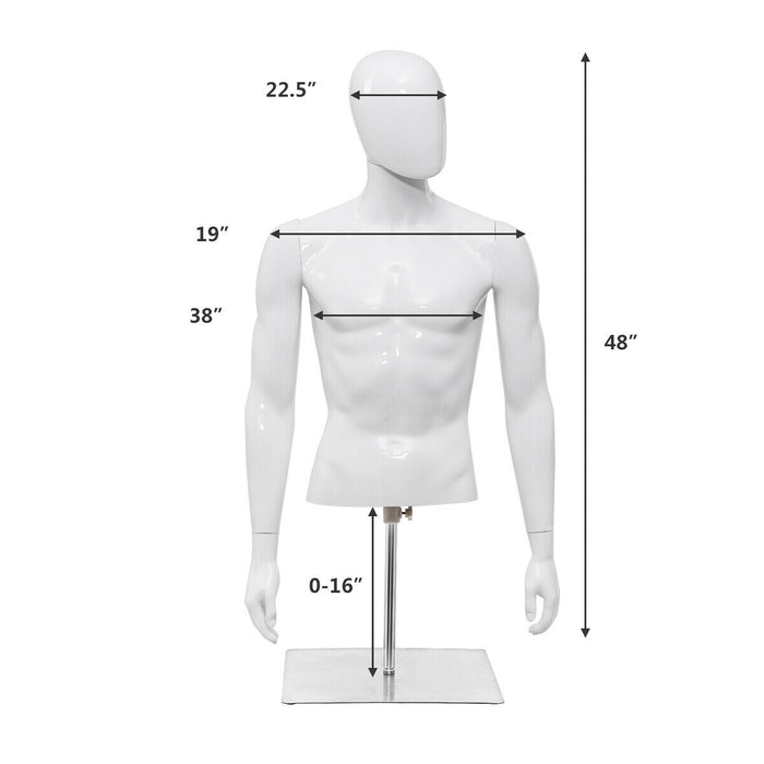 Plastic Half Body Head Turn Male Mannequin with Base