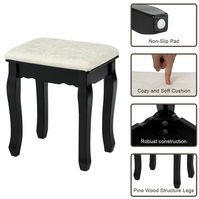 3 Drawers Lighted Mirror Vanity Dressing Table Stool Set-Black