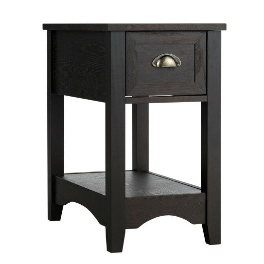 Contemporary Chair Side End Table Compact Table with Drawer Nightstand-Brown