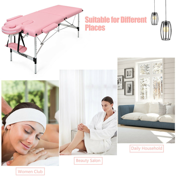 84 Inch L Portable Adjustable Massage Bed with Carry Case for Facial Salon Spa -Pink